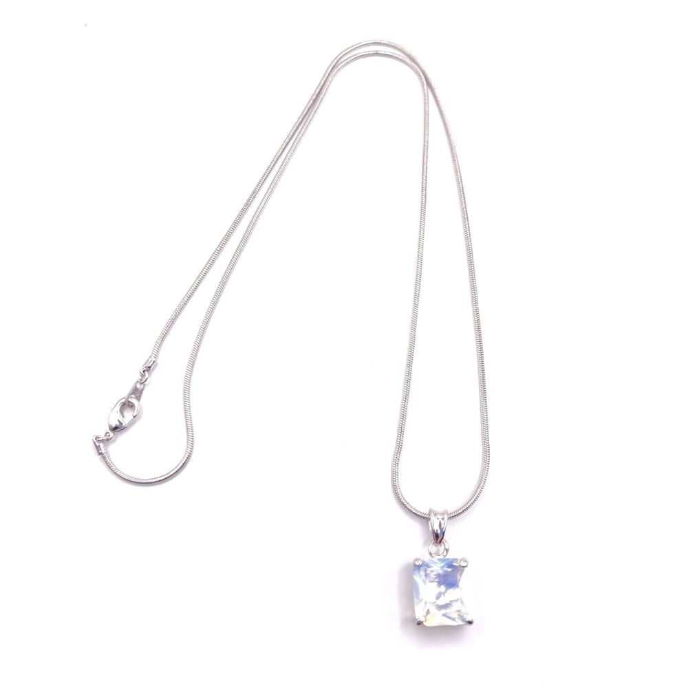 Dainty Silver Snake Chain CZ Solitaire Halo Pendant Necklace